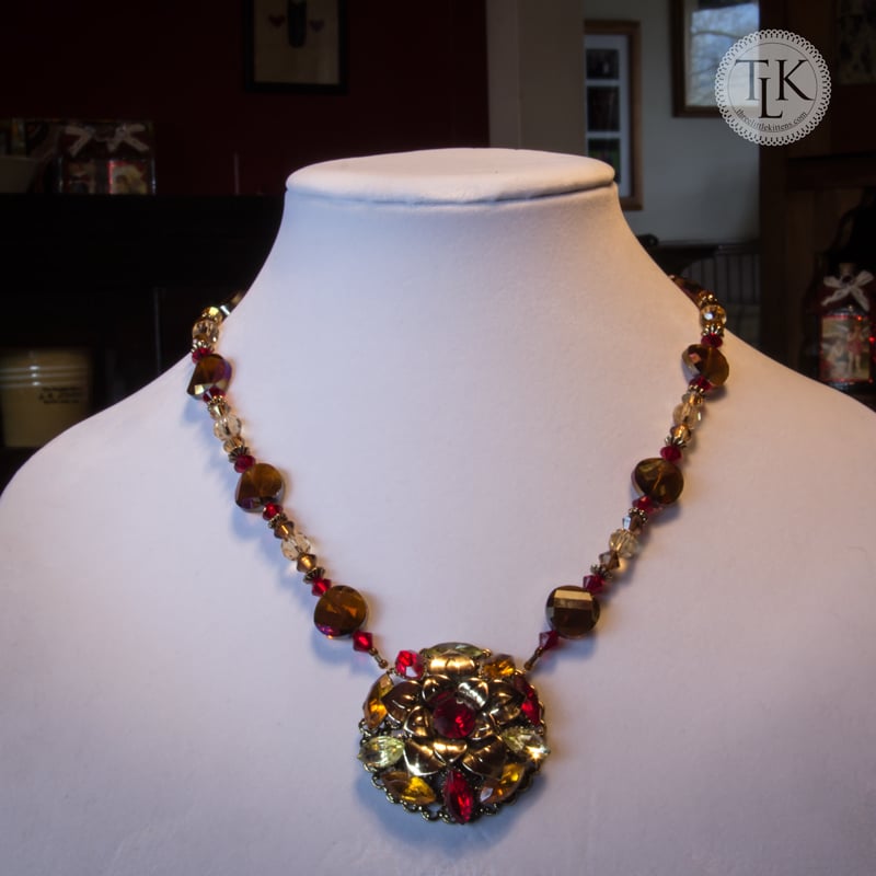 Image of Vintage Rhinestone Brooch Necklace - Upcycled Fun! 3667n