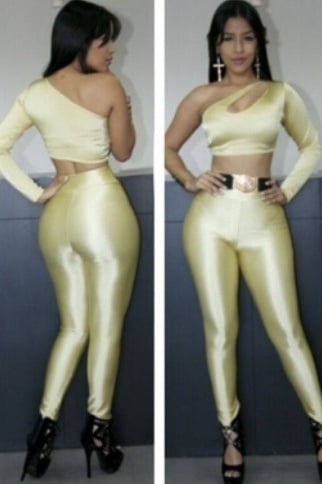 Image of One Shoulder Lemon Cut Out Pant and Top Set