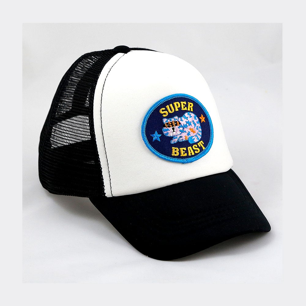 Image of Superbeast patch on black, red, blue or yellow toddler trucker Free UK P&P