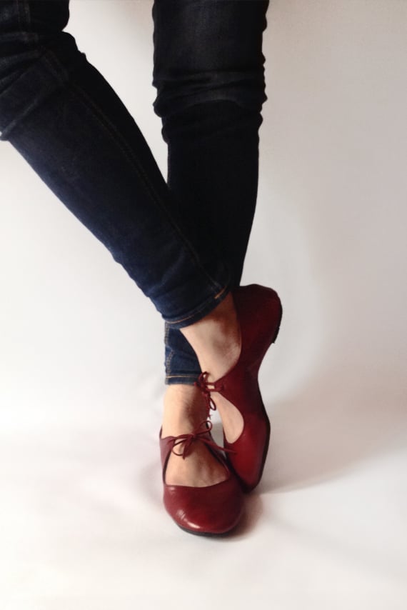 The Drifter Leather Handmade Shoes — Passion Ballet Flats In Deep Red 