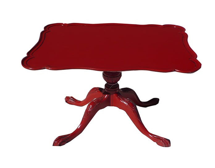 Image of Hi gloss red claw foot table - vintage