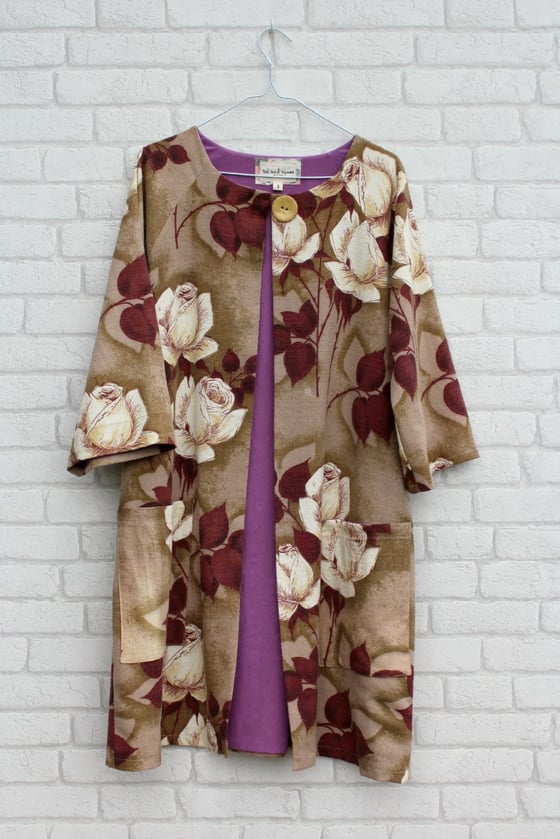 Image of PATCHED & PIECED DUSTER COAT SZ S - VIOLET LINING