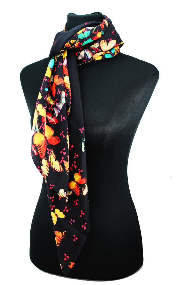 Image of Limited Edition Lily Greenwood 100% Silk Scarf - Butterflies on Black