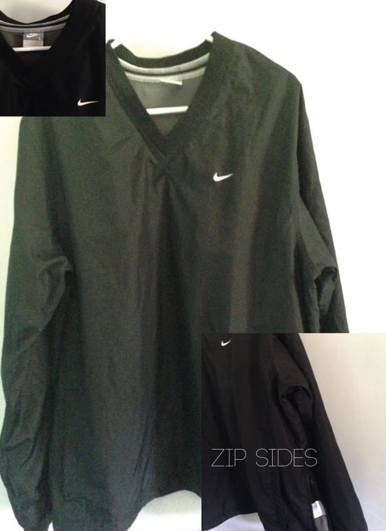 Image of Nike Windbreaker (used)-BLACK V neck w/Zip sides (LARGE)