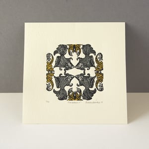 Image of Linocut print of fish pattern in Baroque style