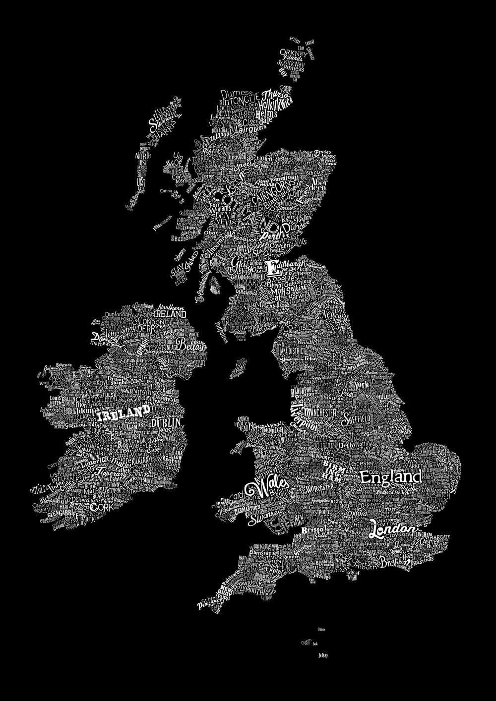 Great British Isles Type Map (Black)