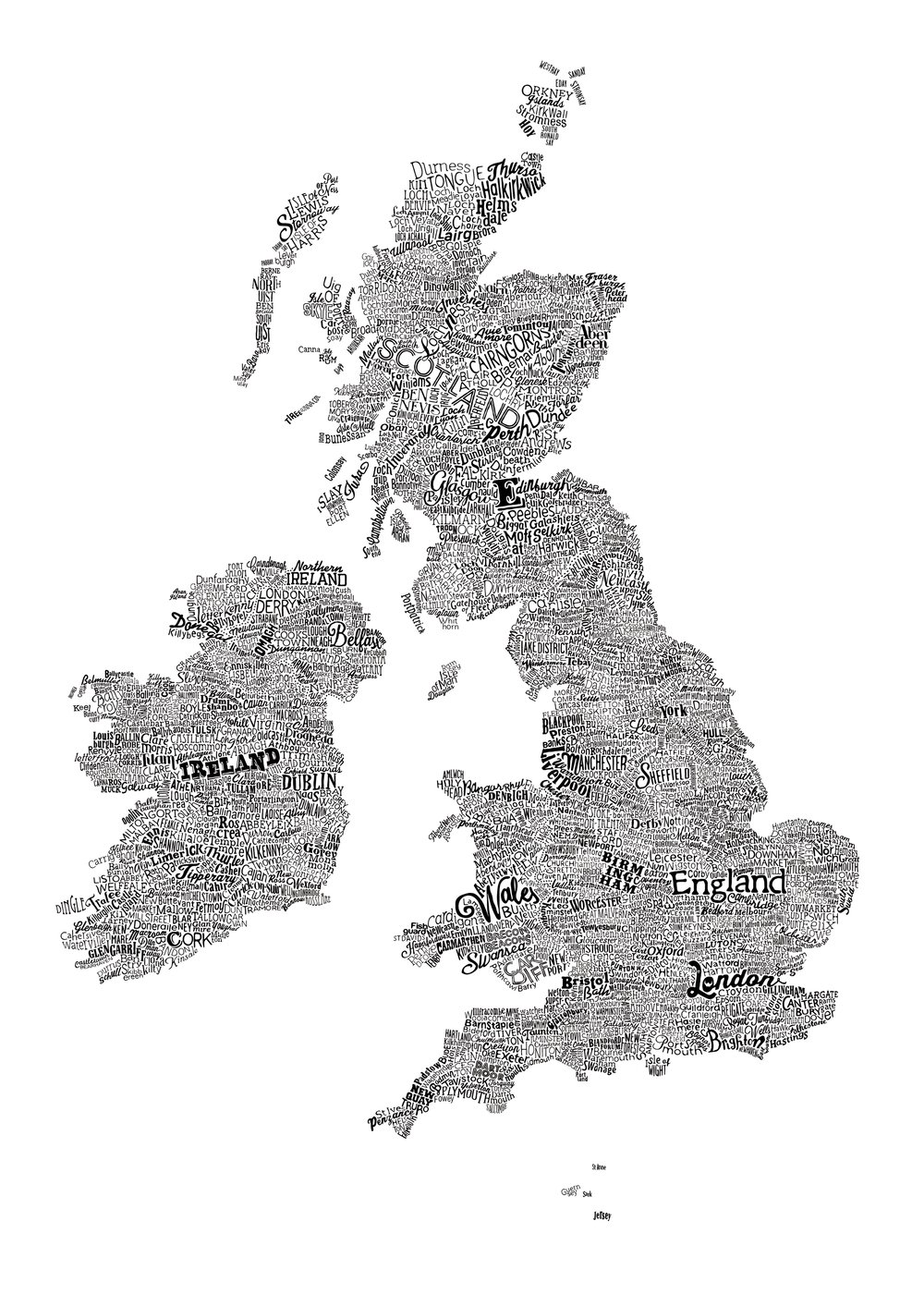Great British Isles Type Map (A2 White)