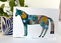 Image 2 of Vince , a green and mustard monoprinted horse with collage elements 