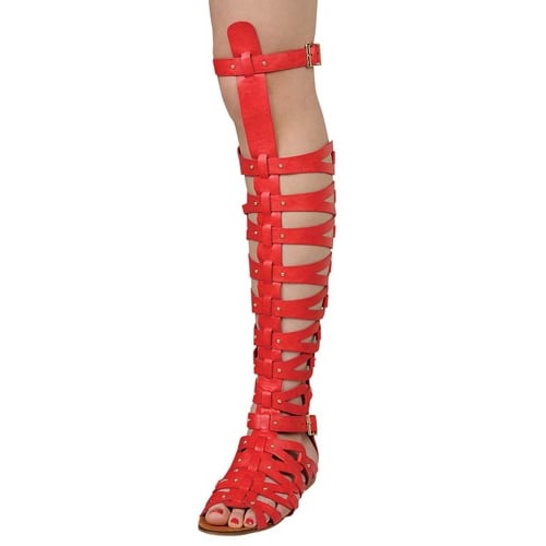 Image of Red Strappy Gladiator Sandals Faux Leather