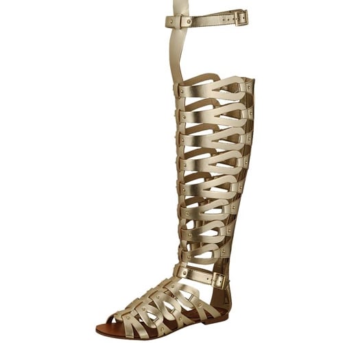 Image of Gold Strappy Gladiator Sandals Metallic Faux Leather