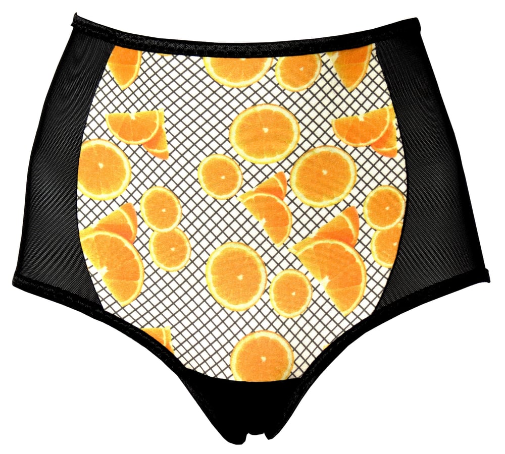 Image of Juno organic cotton high waist brief in oranges print