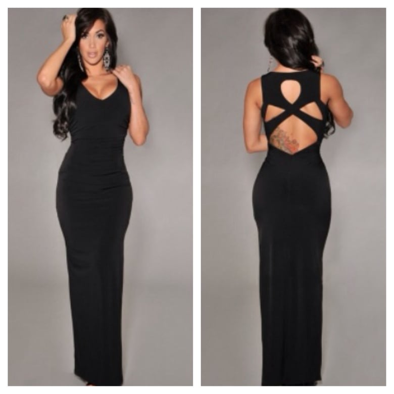 Image of Sleeveless Open Back Black Maxi Dress