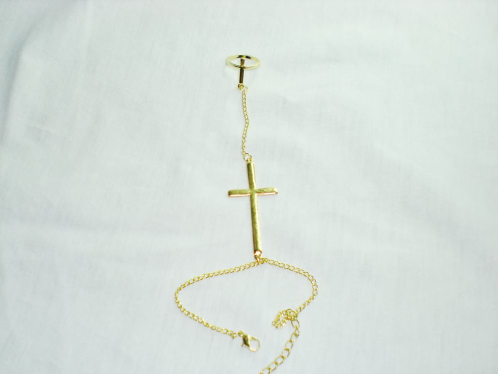 Image of Gold Cross One Chain Ring Bracelet