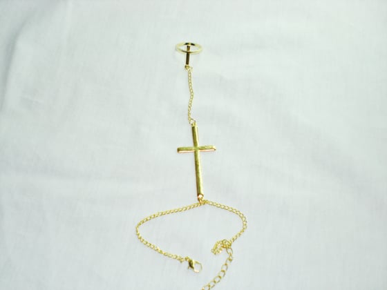 Image of Gold Cross One Chain Ring Bracelet