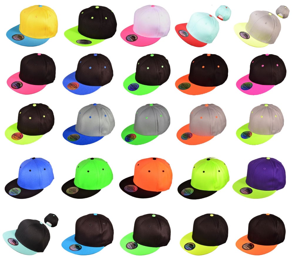 Image of Flat Bill Blank/Plain Neon Snapback Hats (Assorted Neon Colors)