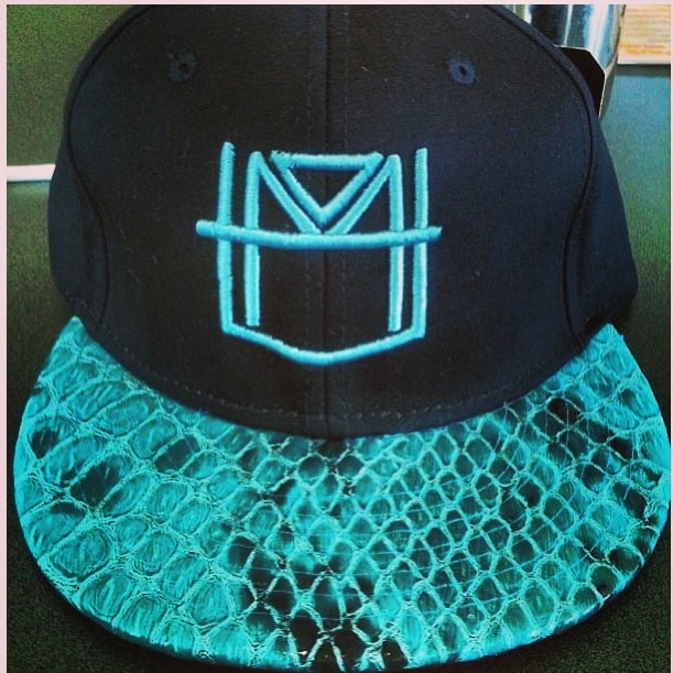 Image of Black and teal snake skin snap back