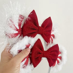 Image of Red Peppermint Mouse Ears with Trim