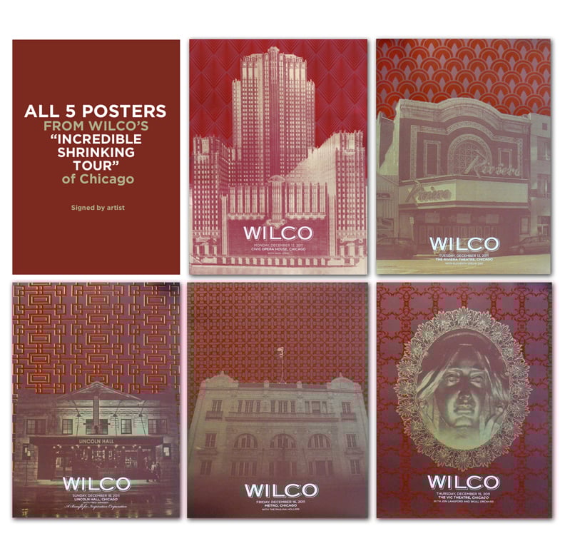 All 5 Wilco Felt Posters from "The Incredible Shrinking Tour of Chicago