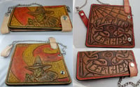 Image 4 of Custom Hand Tooled Leather Long Wallet. Your image/design or idea. Chain Wallet. Biker Wallet. Roper