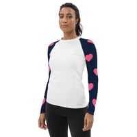 Image 2 of White shirt, Pink heart sleeves Women's Rash Guard
