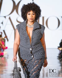 Image 1 of Chunky High Collar Lacy Crochet Sweater Vest