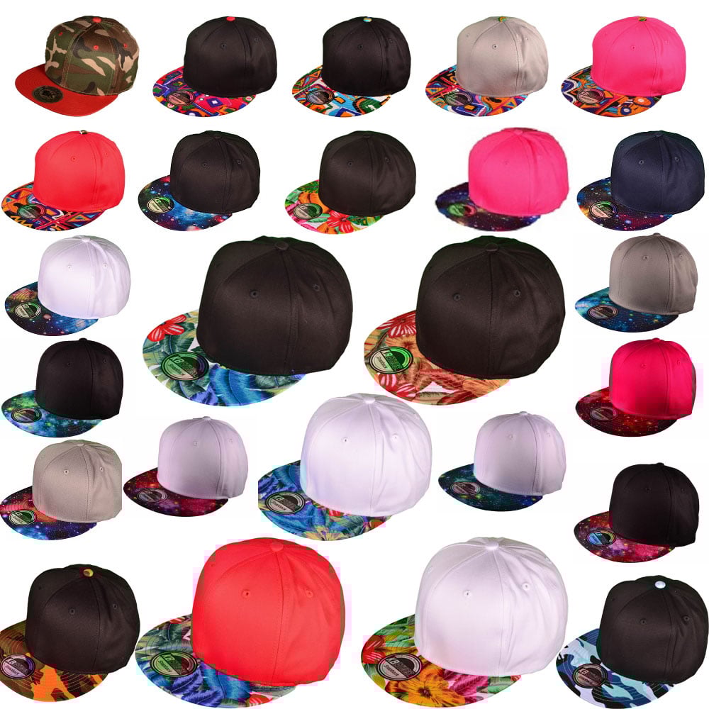 Image of 100% Cotton Blank Flat Bill Galaxy Brim Snapback Hats(White/Red Galaxy)
