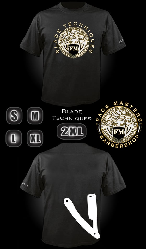 Image of Fade Masters Blade Techniques Shirt with Double Sided Blade Design