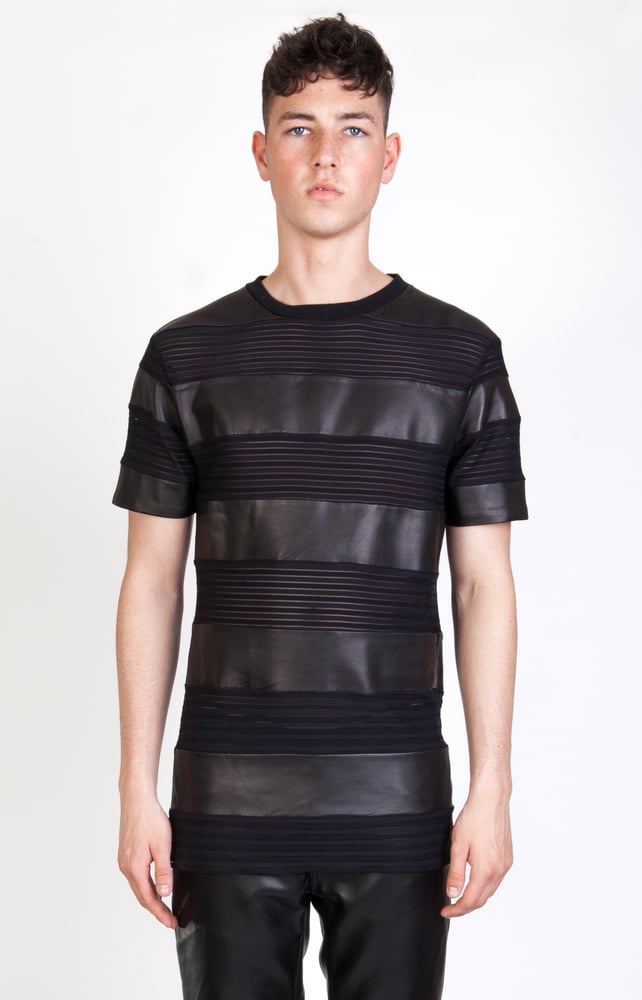 Image of SS Transparent - Leather Stripe T-Shirt - Black