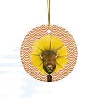Image 2 of Untamable - Vintage Orange - Unique Ceramic Ornament - Buffalo - Collage Art 