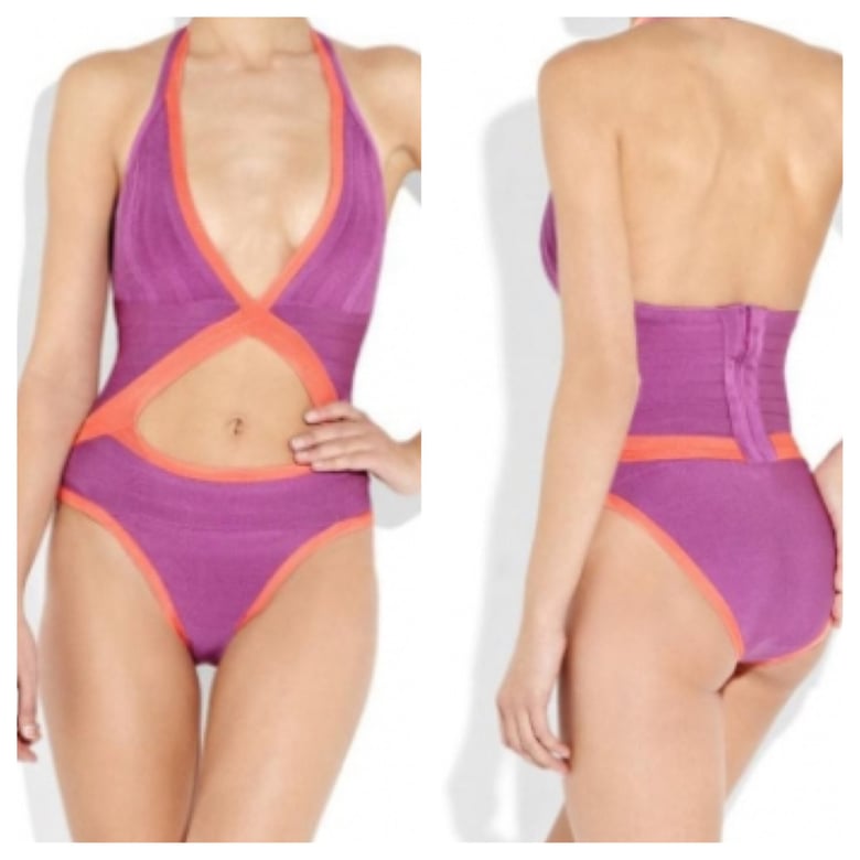 Image of Purple Halter Cut Out Bandage Bikini