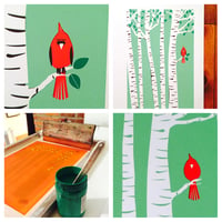 Image 2 of Spring Cardinal Silkscreen Birch Trees Art Print
