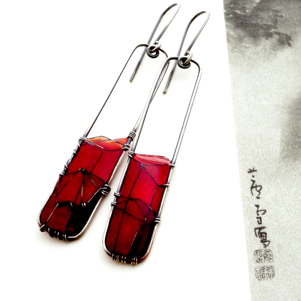 Image of Silver Earrings Red City 