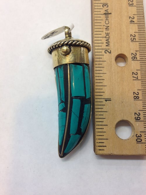 Image of Turquoise Inlay Brass Horn