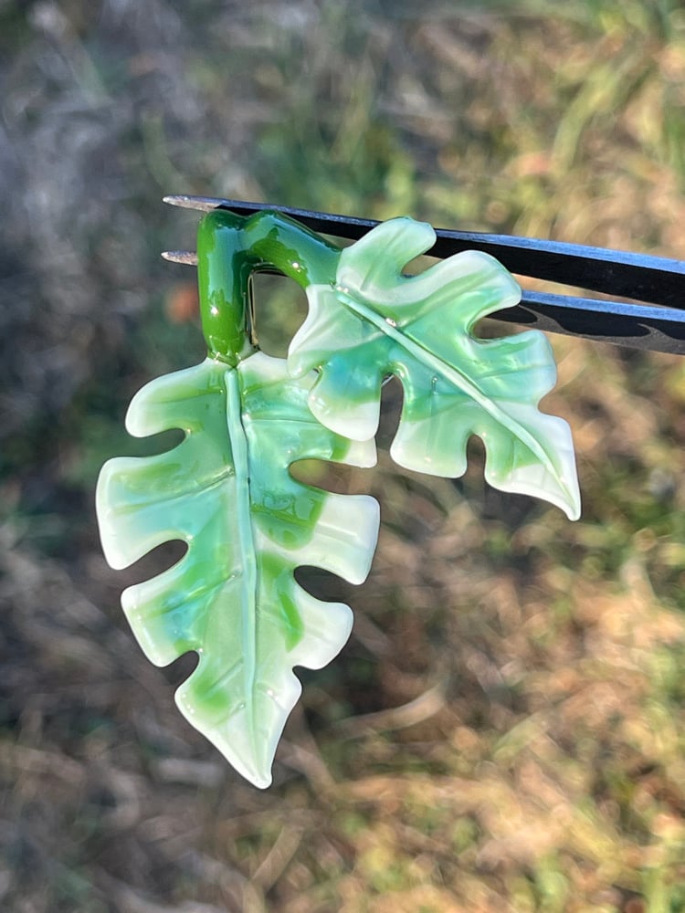 Image of Double Varigated Monstera Leaf Pendant 3