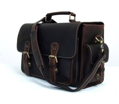 Image of Genuine Leather DSLR Camera Bag Leather Briefcase Messenger Bag 6919