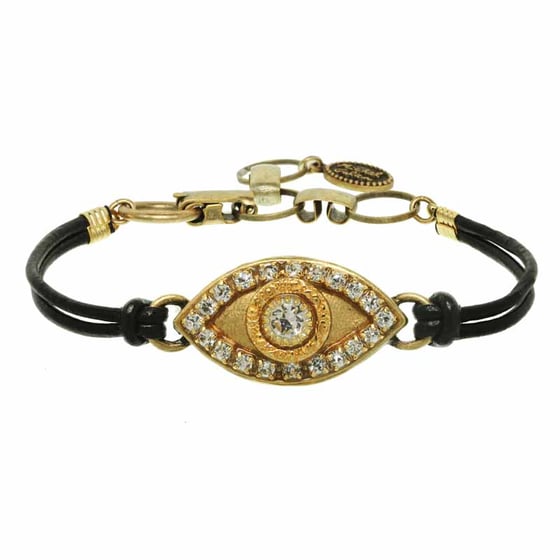 Image of Medium gold evil eye leather bracelet 