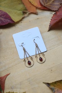 Image 3 of Red Garnet Brass Chained Earrings