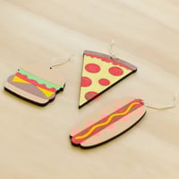 Image 1 of Pizza, Hot Dog, or Burger Wood Ornament