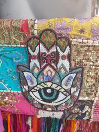 Image 3 of FRILL body cross Sari bag with ruffle -large detachable strap- Hamsa Hand 2