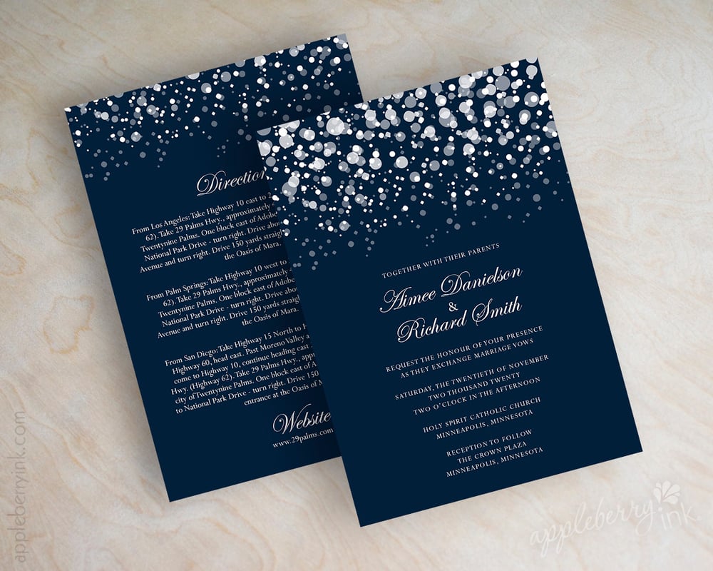 Glitter Navy Wedding invitations / Appleberry Ink - Simple, Affordable