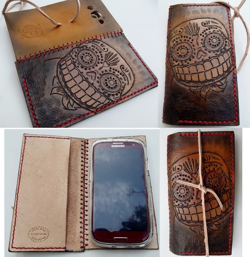 Image of Custom Hand Tooled Leather Smartphone smart phone case. Made to fit any phone. 