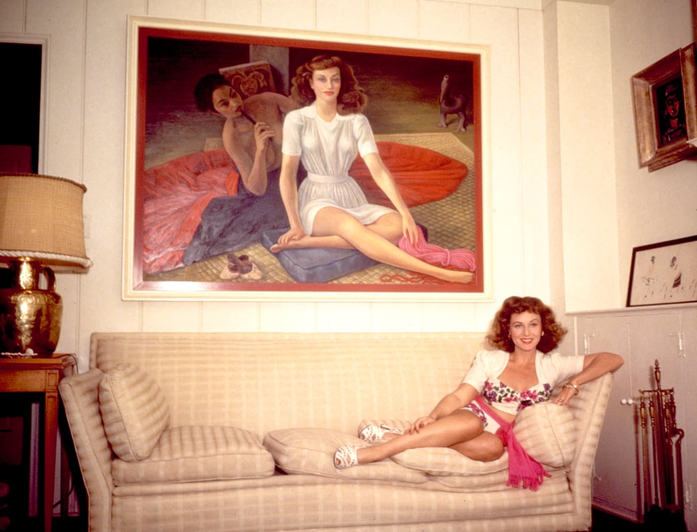 Image of Actress Paulette Goddard with Diego Rivera painting of herself