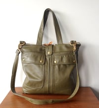 Image 1 of Repurposed 70s Trench Leather Satchel Bag {Olive}