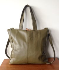 Image 2 of Repurposed 70s Trench Leather Satchel Bag {Olive}