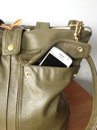 Image 3 of Repurposed 70s Trench Leather Satchel Bag {Olive}