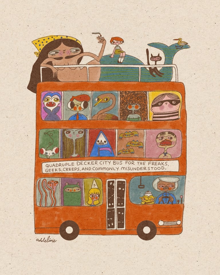 Quadruple decker city bus