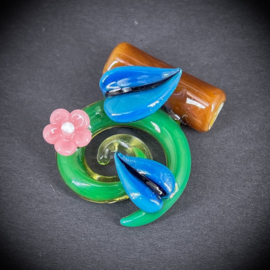 Image of Cherry Blossom & Blue Leaf Pendant