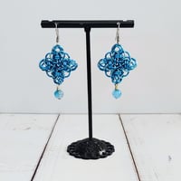 Image 2 of Aquamarine Ombre Bowie Knot Beaded Earrings