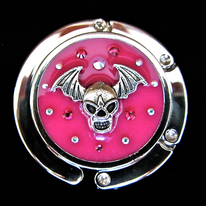 Pink Rocks Skull Silver Bag Hook