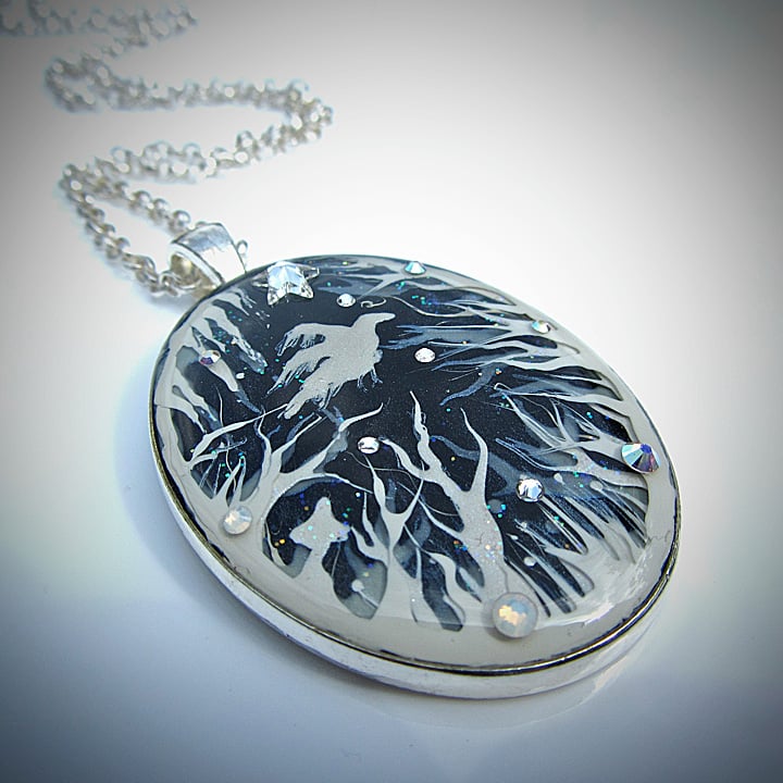 Forest Macabre White Oval Pendant  * ON SALE - Was £20 now £10 *